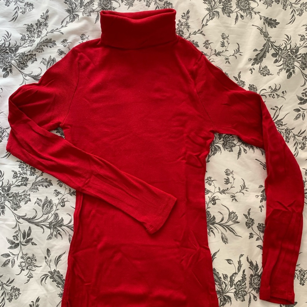 Red Ribbed Turtleneck